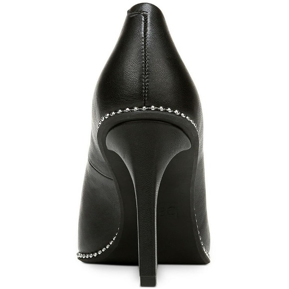 Bar III Black Binsa P Faux Leather Pointed Toe Heels Stilettos Silver Ball Trim - Picture 3 of 9